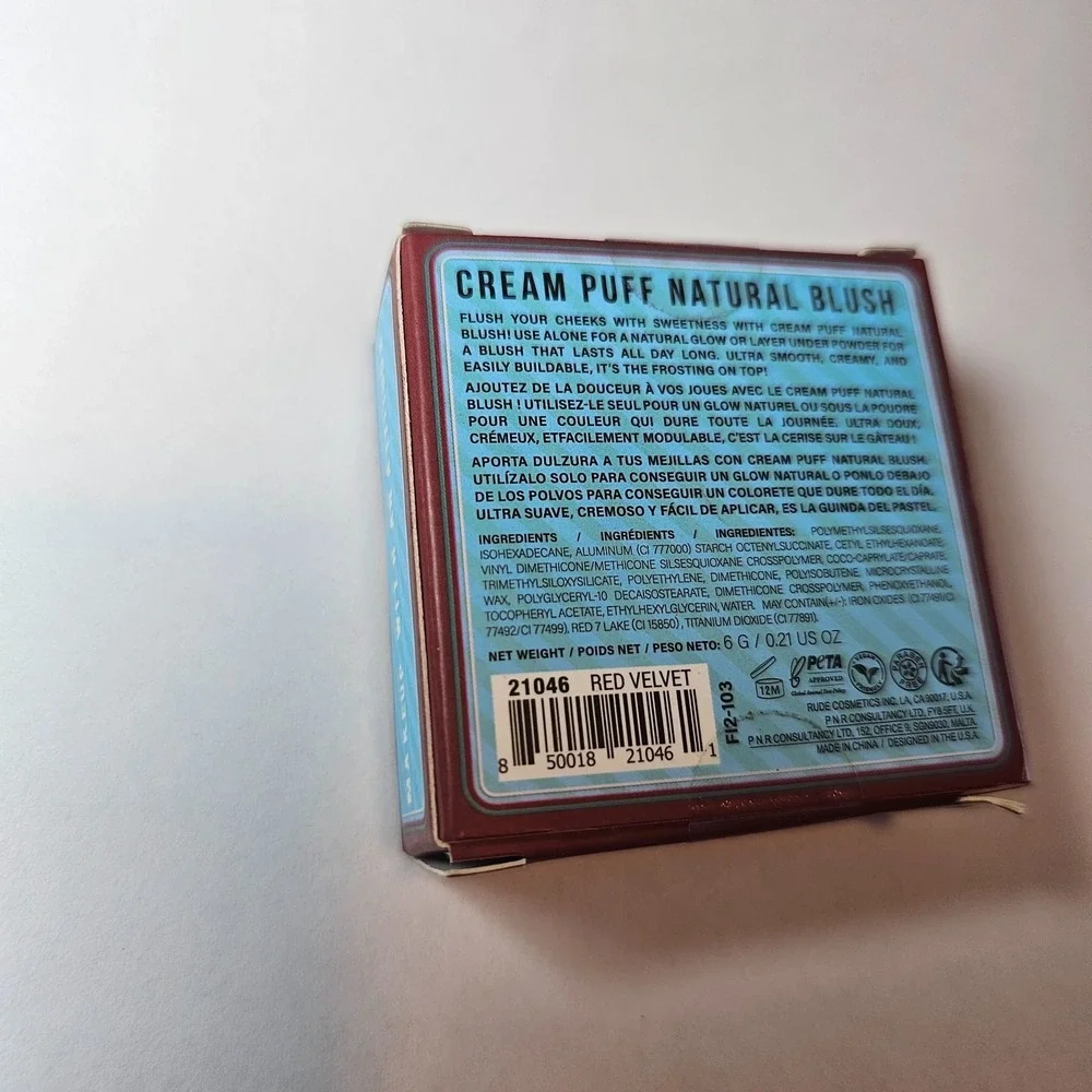 Cream Puff Natural Blush Red Velvet by Rude Cosmetics for Women 0.21 oz Blush - Picture 10 of 12